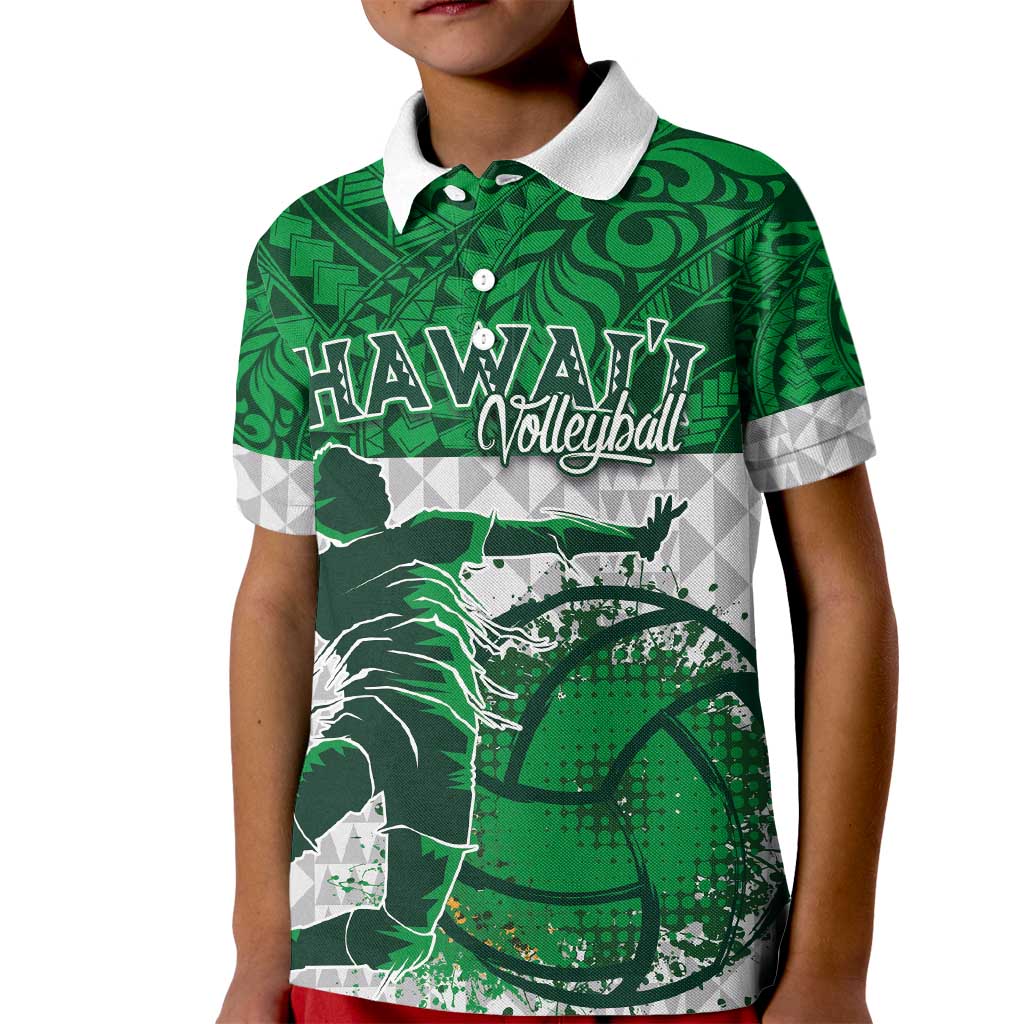 Custom Hawaii Volleyball-Kakau Motif Green Color Kid Polo Shirt