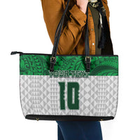 Custom Hawaii Volleyball-Kakau Motif Green Color Leather Tote Bag