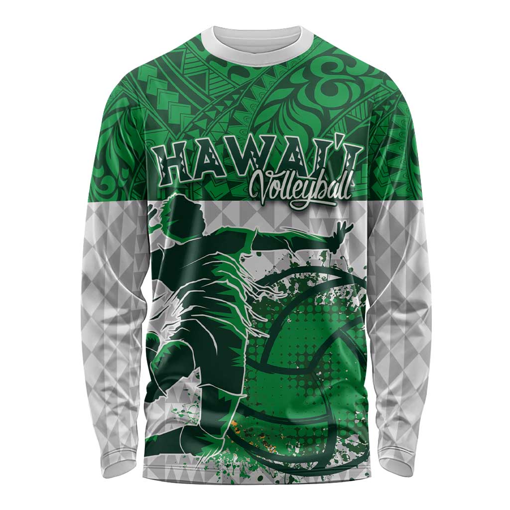 Custom Hawaii Volleyball-Kakau Motif Green Color Long Sleeve Shirt