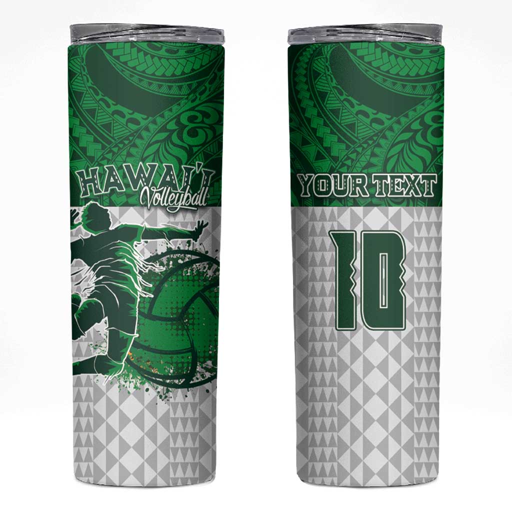 Custom Hawaii Volleyball-Kakau Motif Green Color Skinny Tumbler