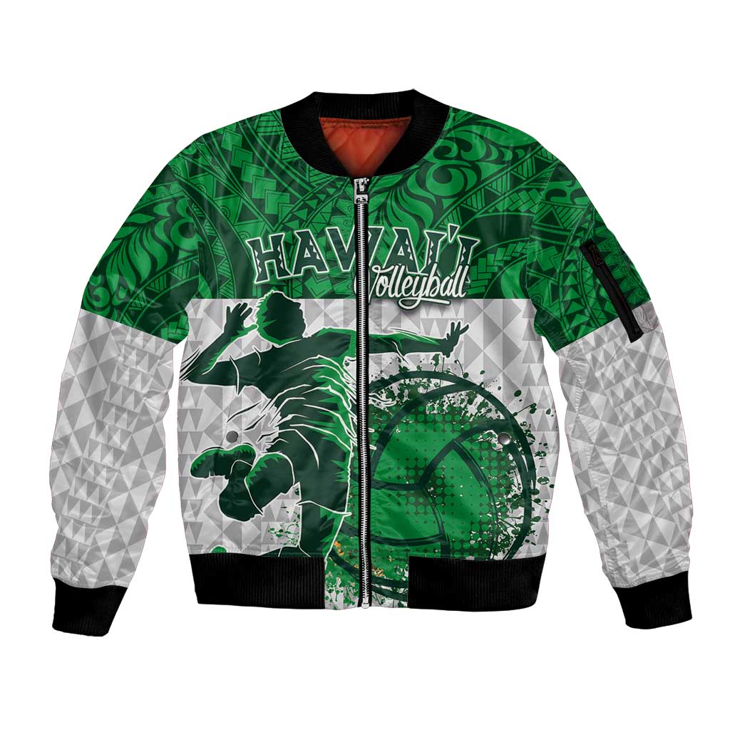 Custom Hawaii Volleyball-Kakau Motif Green Color Sleeve Zip Bomber Jacket