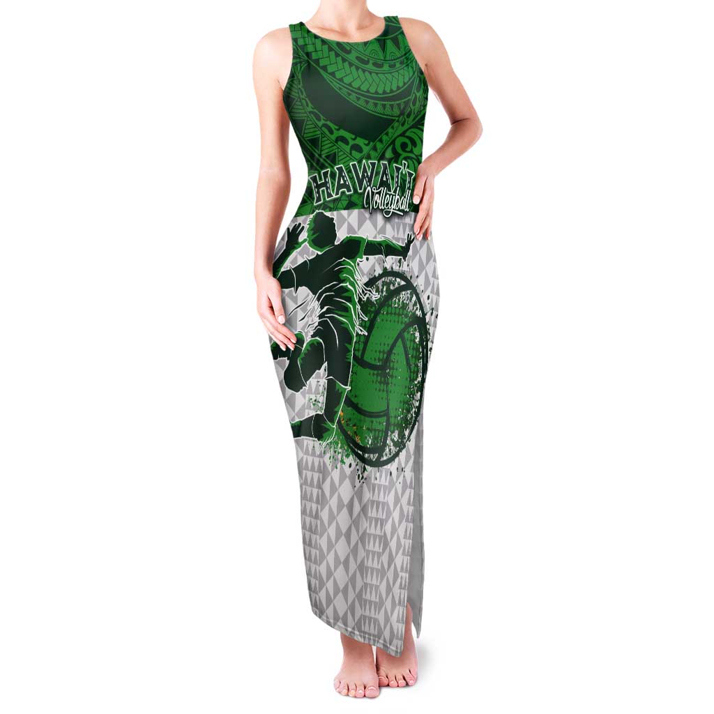 Custom Hawaii Volleyball-Kakau Motif Green Color Tank Maxi Dress