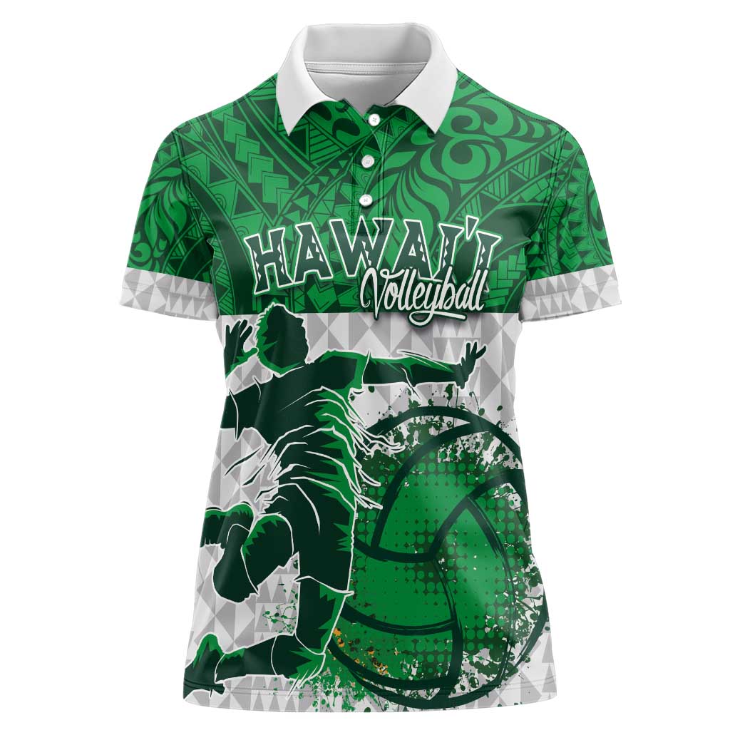 Custom Hawaii Volleyball-Kakau Motif Green Color Women Polo Shirt