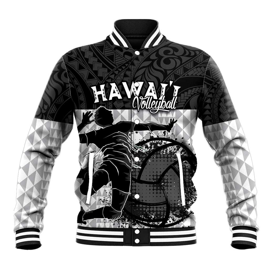 Custom Hawaii Volleyball-Kakau Motif Grayscale Color Baseball Jacket