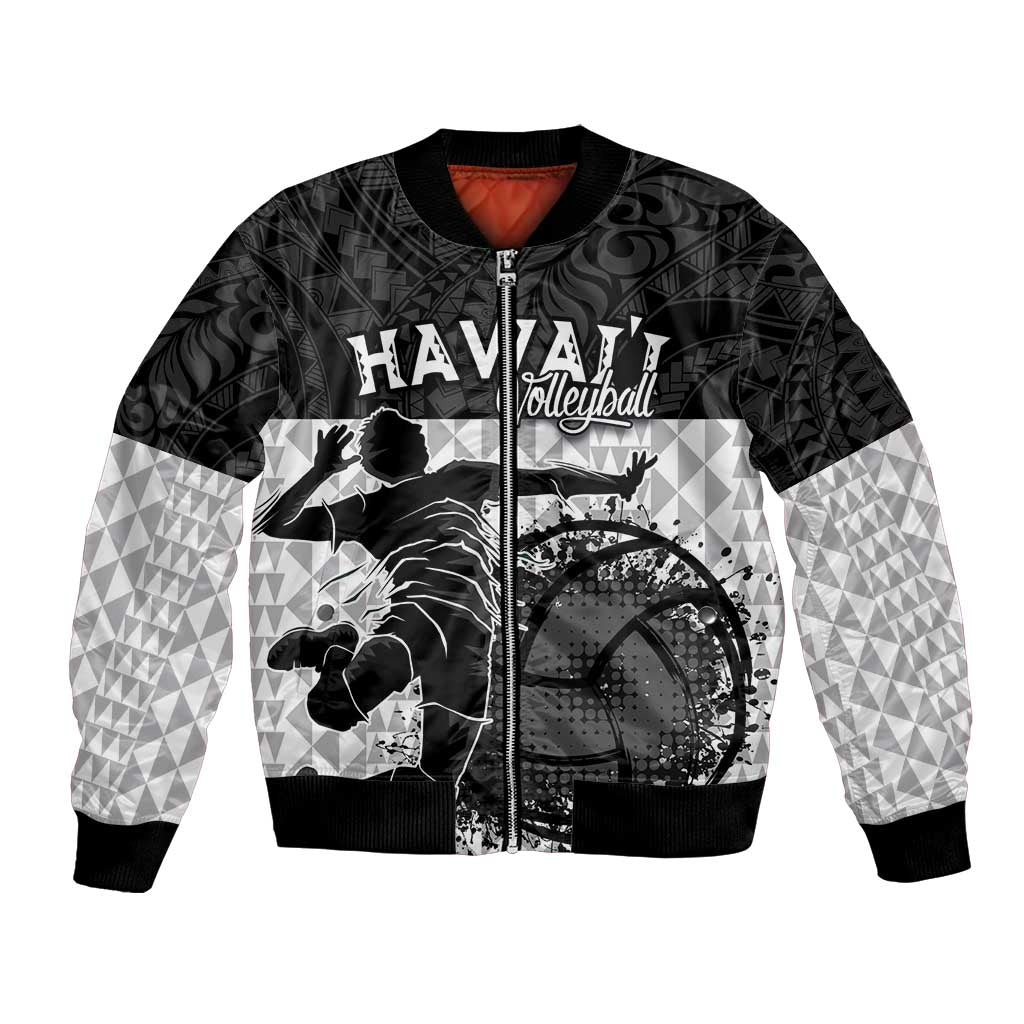 Custom Hawaii Volleyball-Kakau Motif Grayscale Color Bomber Jacket