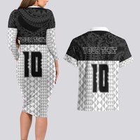 Custom Hawaii Volleyball-Kakau Motif Grayscale Color Couples Matching Long Sleeve Bodycon Dress and Hawaiian Shirt LT03 - Polynesian Pride