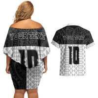 Custom Hawaii Volleyball-Kakau Motif Grayscale Color Couples Matching Off Shoulder Short Dress and Hawaiian Shirt LT03 - Polynesian Pride