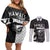 Custom Hawaii Volleyball-Kakau Motif Grayscale Color Couples Matching Off Shoulder Short Dress and Long Sleeve Button Shirt