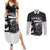 Custom Hawaii Volleyball-Kakau Motif Grayscale Color Couples Matching Summer Maxi Dress and Long Sleeve Button Shirt