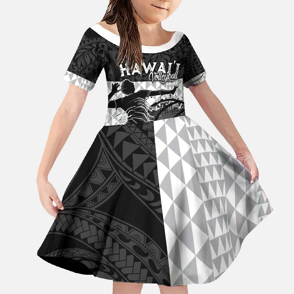 Custom Hawaii Volleyball-Kakau Motif Grayscale Color Family Matching Mermaid Dress and Hawaiian Shirt
