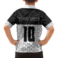 Custom Hawaii Volleyball-Kakau Motif Grayscale Color Family Matching Off The Shoulder Long Sleeve Dress and Hawaiian Shirt