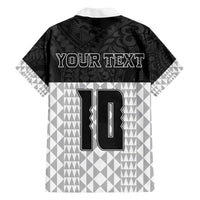 Custom Hawaii Volleyball-Kakau Motif Grayscale Color Family Matching Off The Shoulder Long Sleeve Dress and Hawaiian Shirt