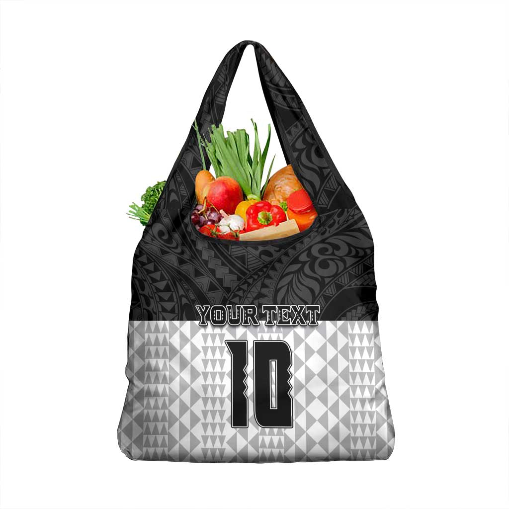 Custom Hawaii Volleyball-Kakau Motif Grayscale Color Grocery Bag