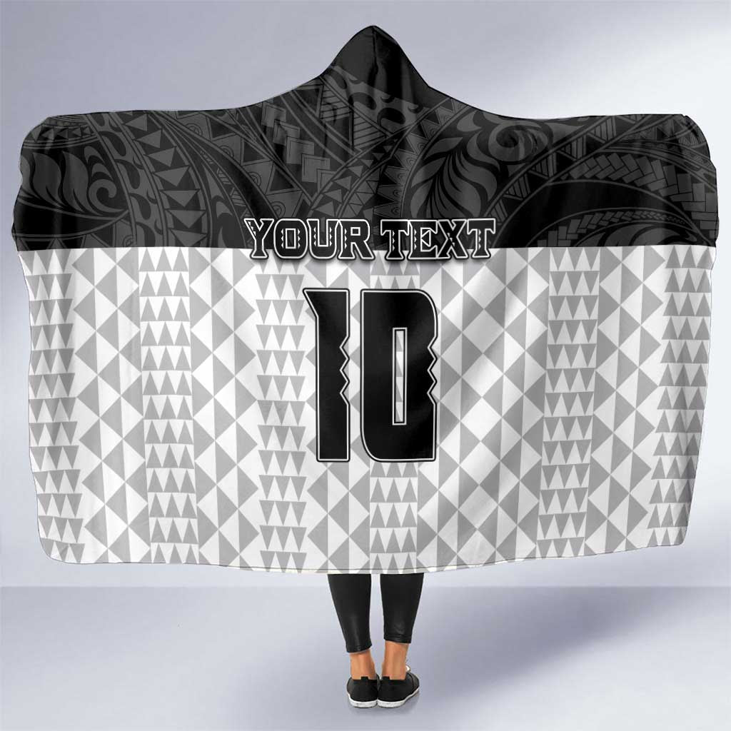 Custom Hawaii Volleyball-Kakau Motif Grayscale Color Hooded Blanket