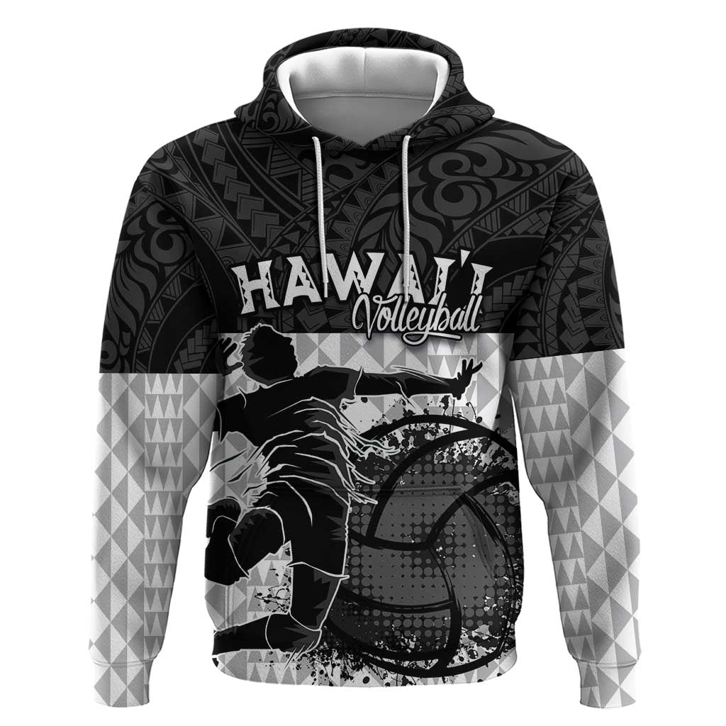 Custom Hawaii Volleyball-Kakau Motif Grayscale Color Hoodie