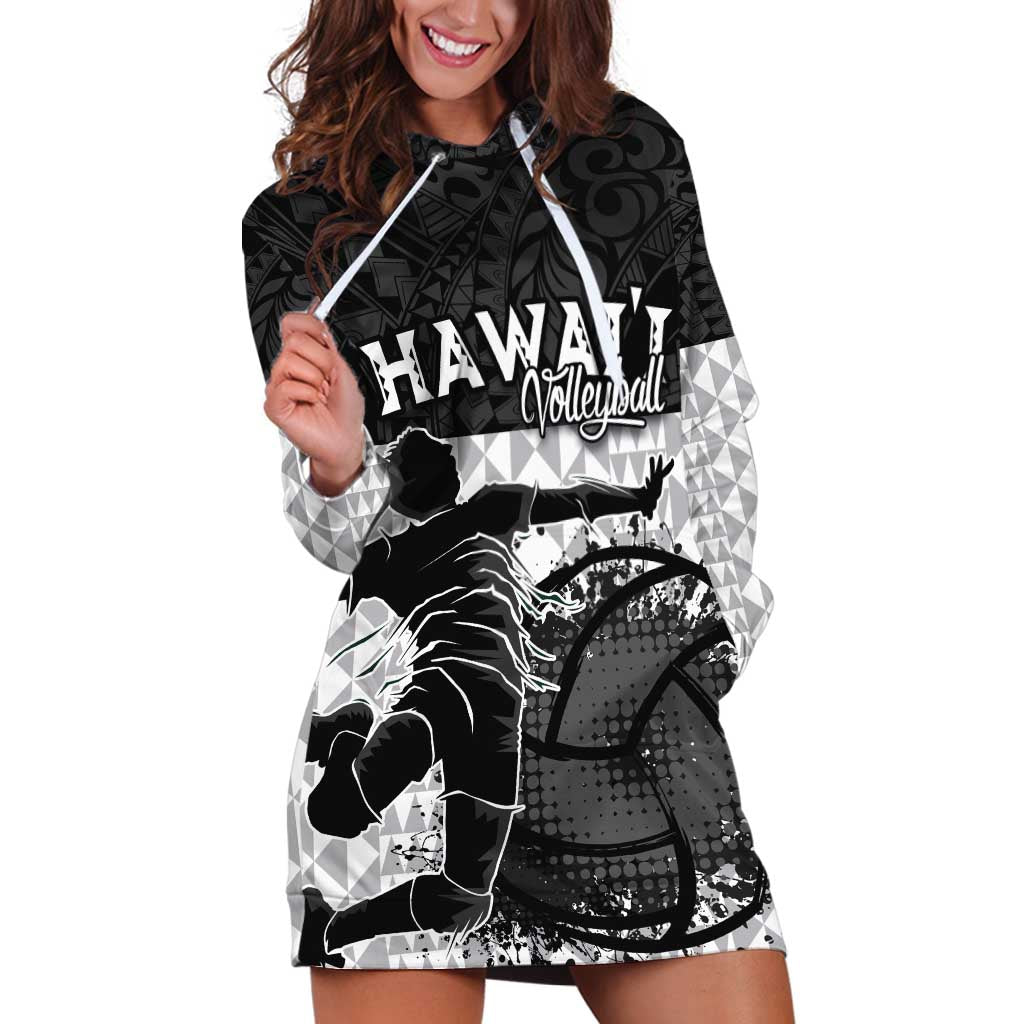 Custom Hawaii Volleyball-Kakau Motif Grayscale Color Hoodie Dress