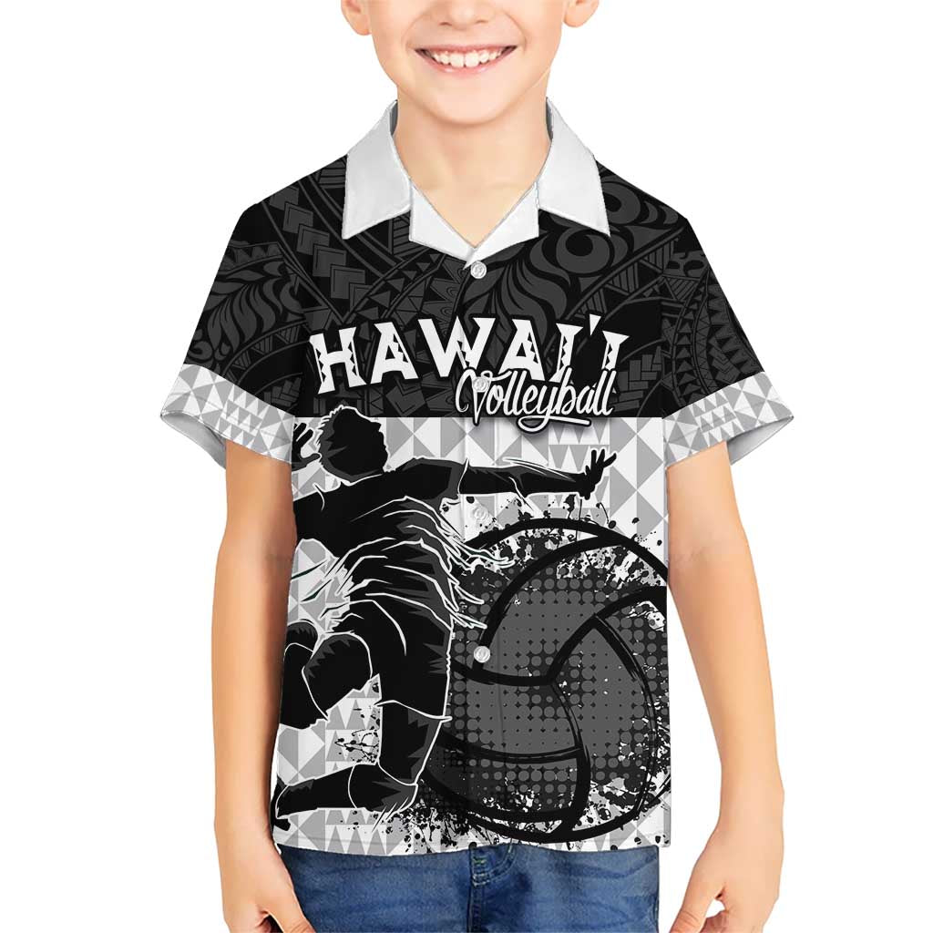 Custom Hawaii Volleyball-Kakau Motif Grayscale Color Kid Hawaiian Shirt LT03 Kid Black - Polynesian Pride