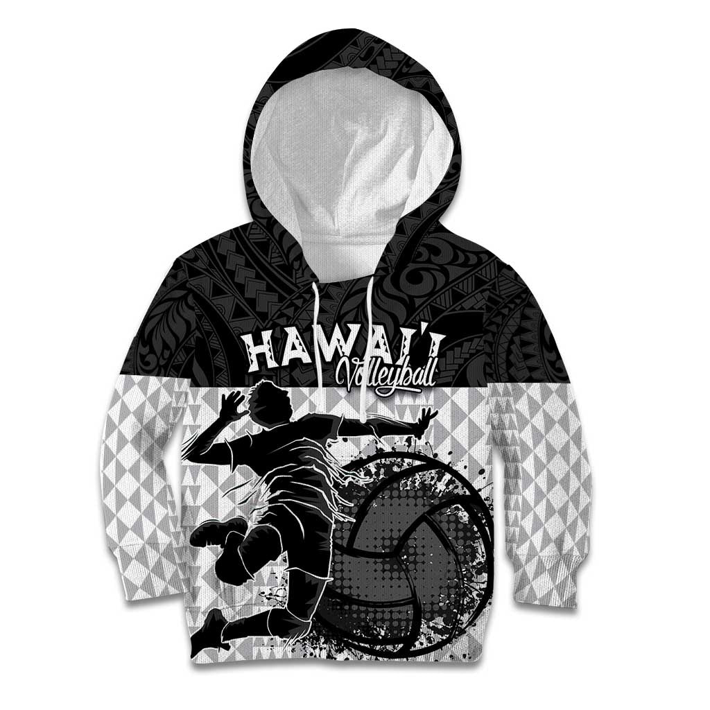 Custom Hawaii Volleyball-Kakau Motif Grayscale Color Kid Hoodie