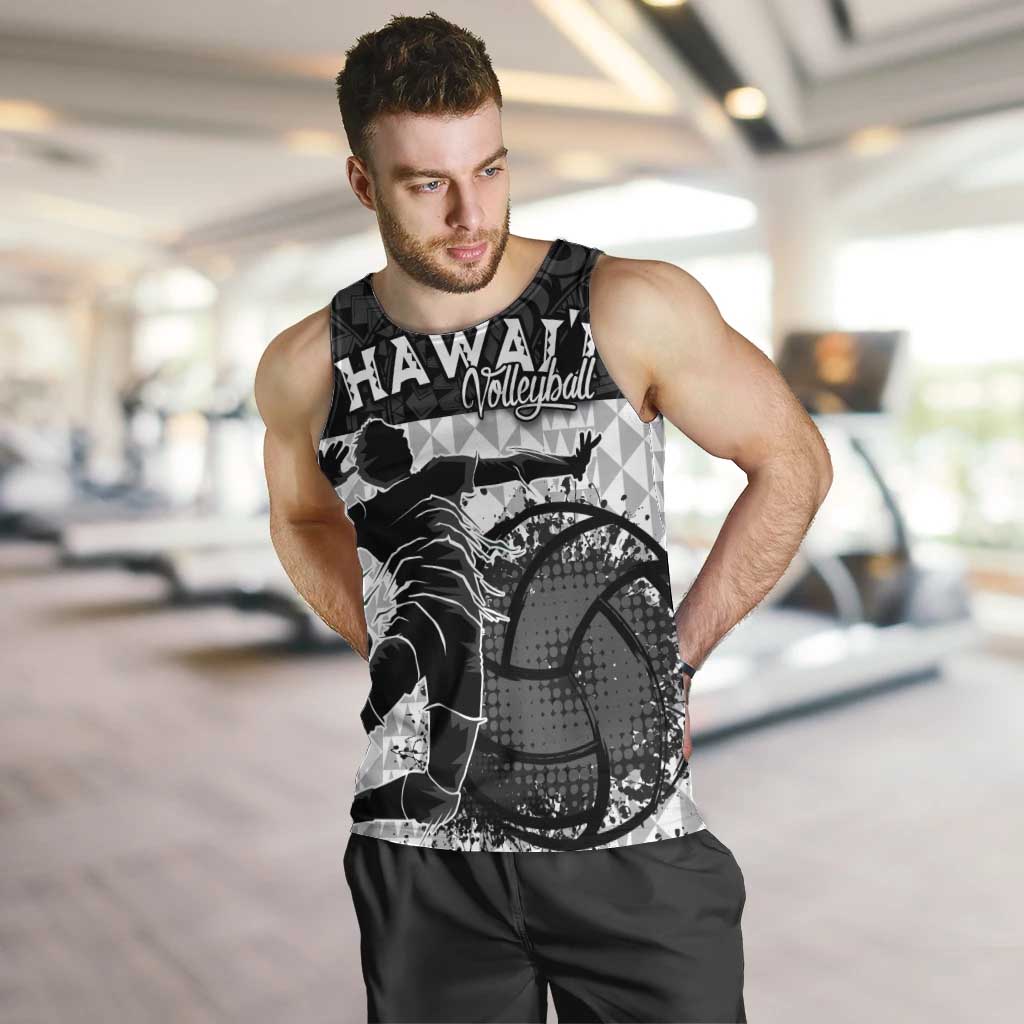 Custom Hawaii Volleyball-Kakau Motif Grayscale Color Men Tank Top