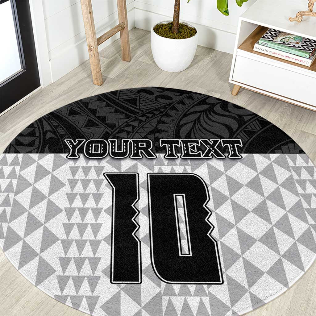 Custom Hawaii Volleyball-Kakau Motif Grayscale Color Round Carpet