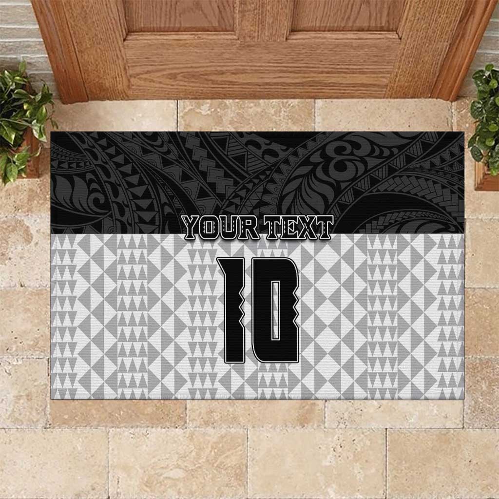 Custom Hawaii Volleyball-Kakau Motif Grayscale Color Rubber Doormat