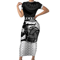 Custom Hawaii Volleyball-Kakau Motif Grayscale Color Short Sleeve Bodycon Dress