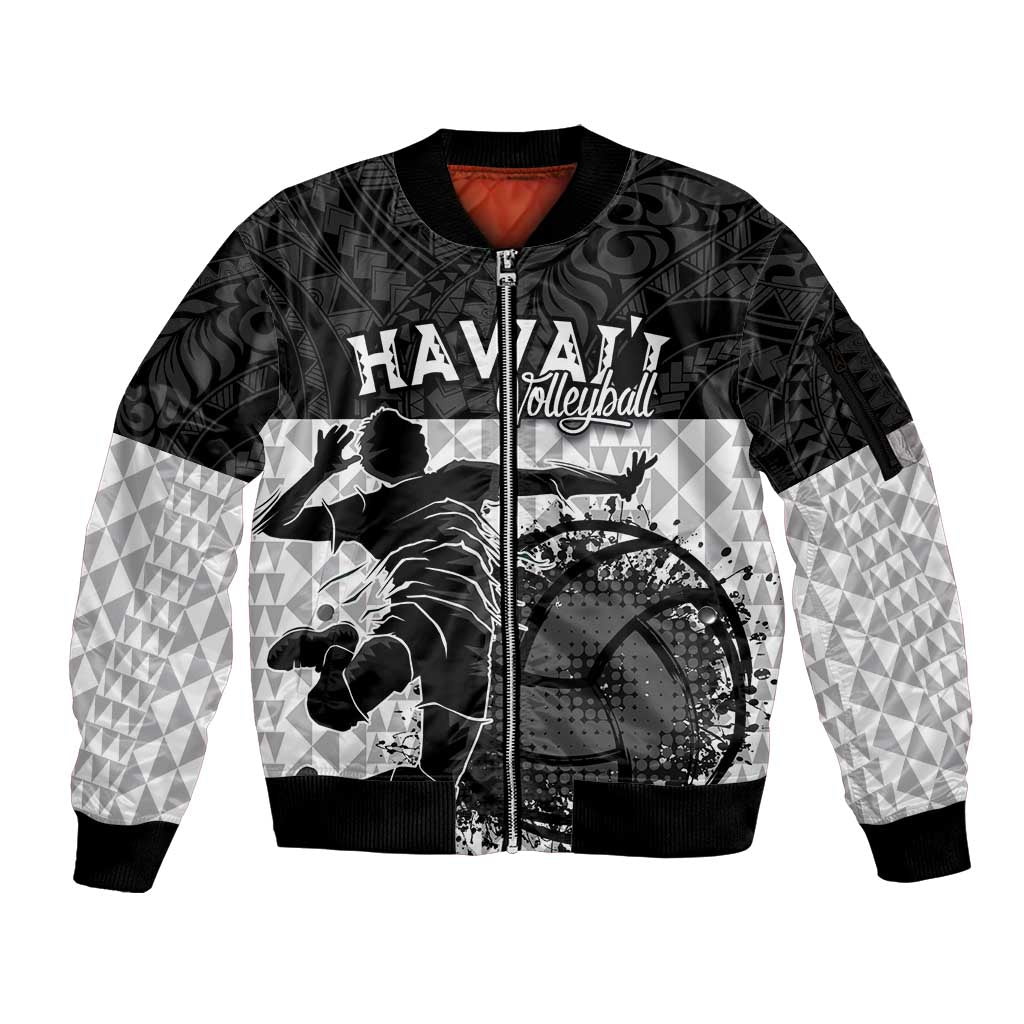 Custom Hawaii Volleyball-Kakau Motif Grayscale Color Sleeve Zip Bomber Jacket