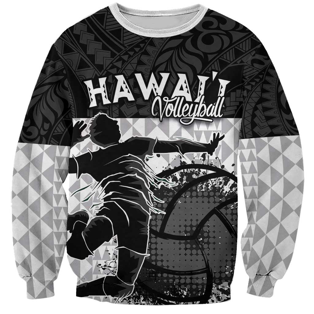 Custom Hawaii Volleyball-Kakau Motif Grayscale Color Sweatshirt