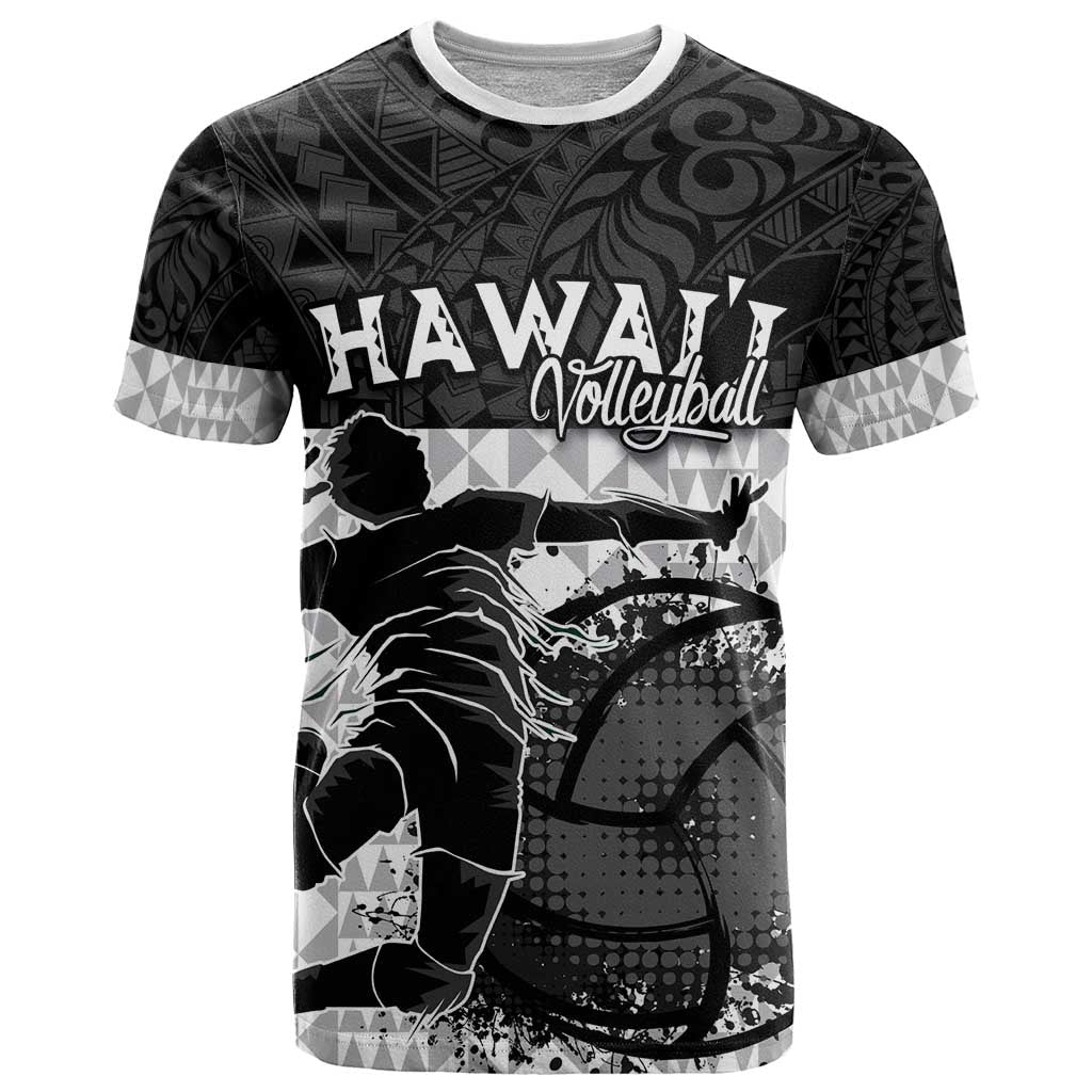 Custom Hawaii Volleyball-Kakau Motif Grayscale Color T Shirt