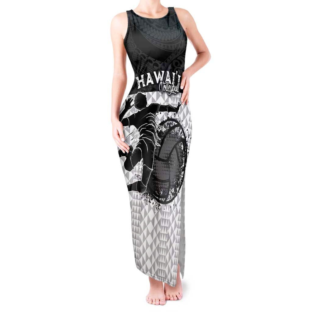 Custom Hawaii Volleyball-Kakau Motif Grayscale Color Tank Maxi Dress