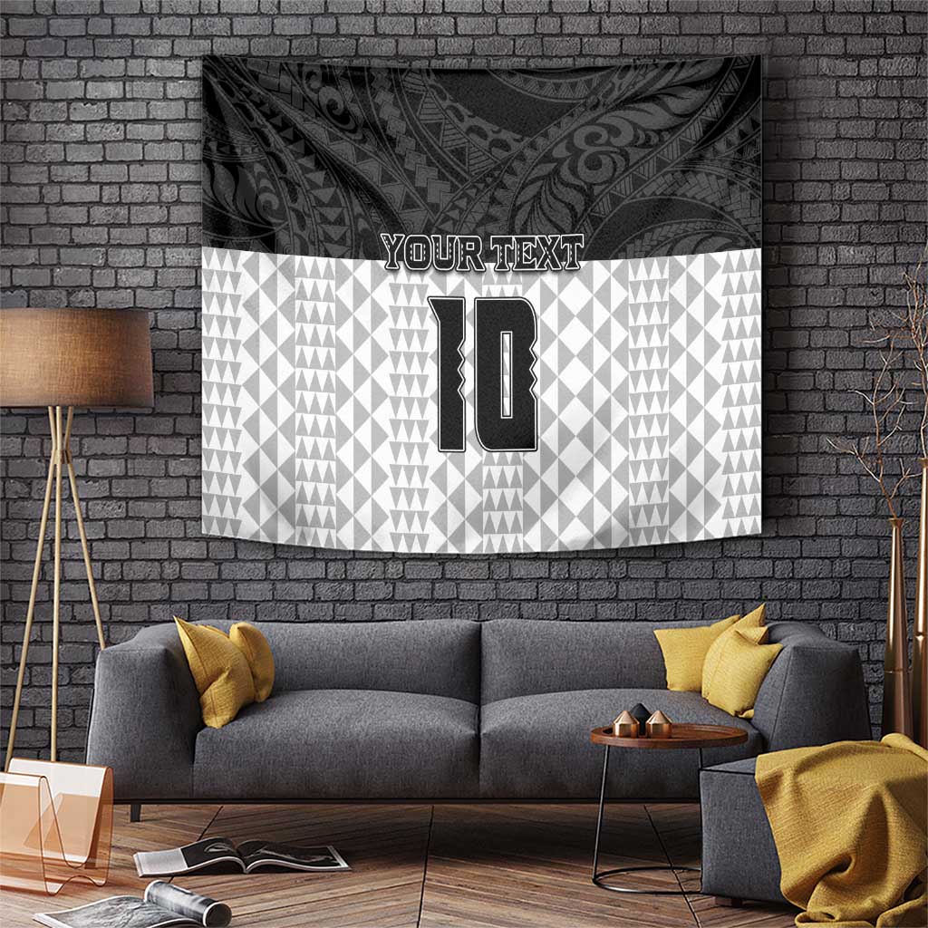 Custom Hawaii Volleyball-Kakau Motif Grayscale Color Tapestry