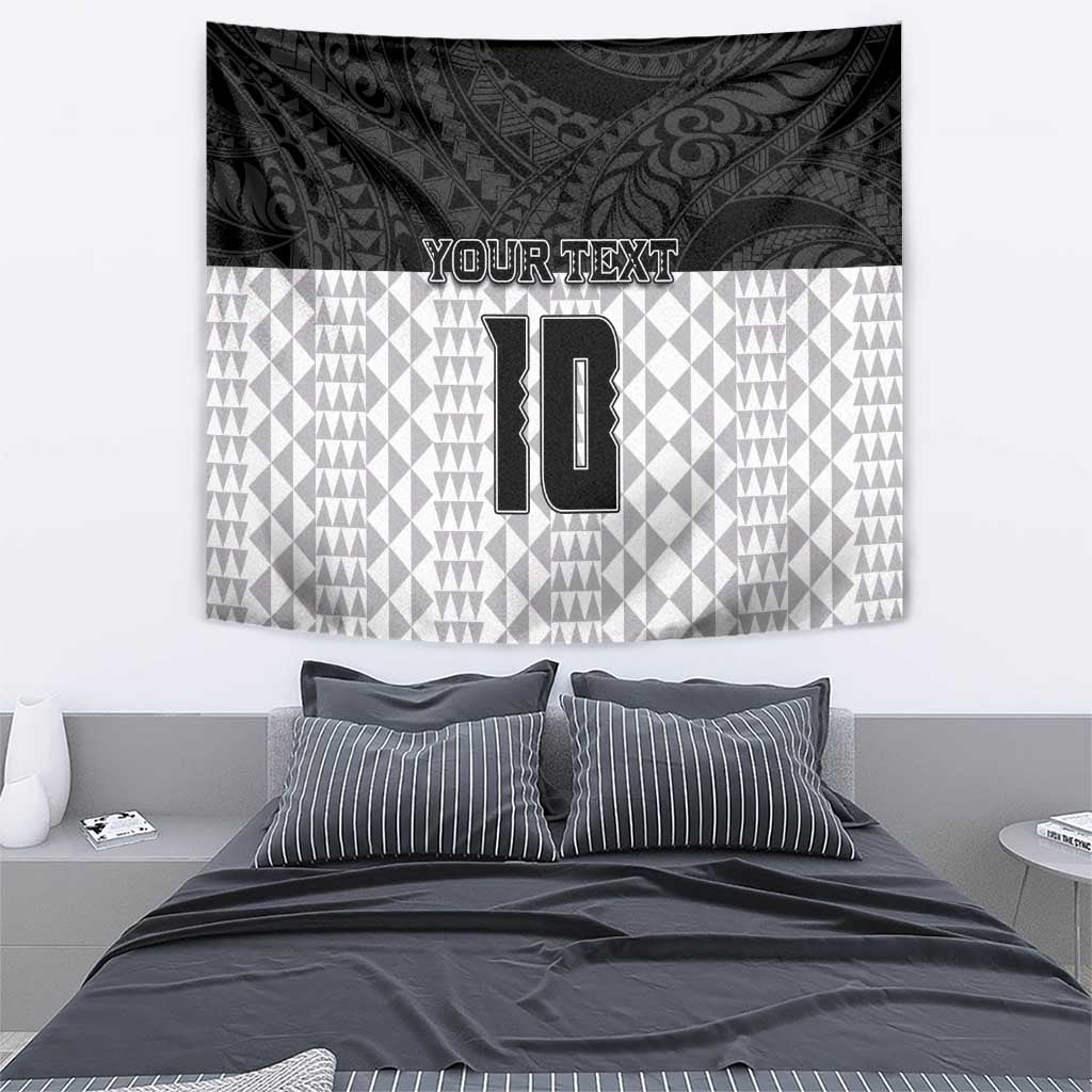 Custom Hawaii Volleyball-Kakau Motif Grayscale Color Tapestry