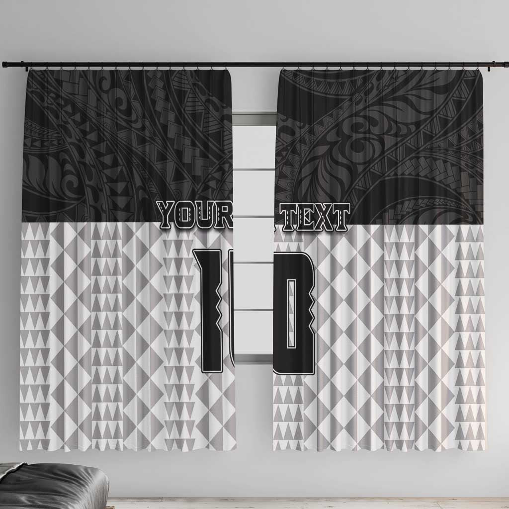 Custom Hawaii Volleyball-Kakau Motif Grayscale Color Window Curtain