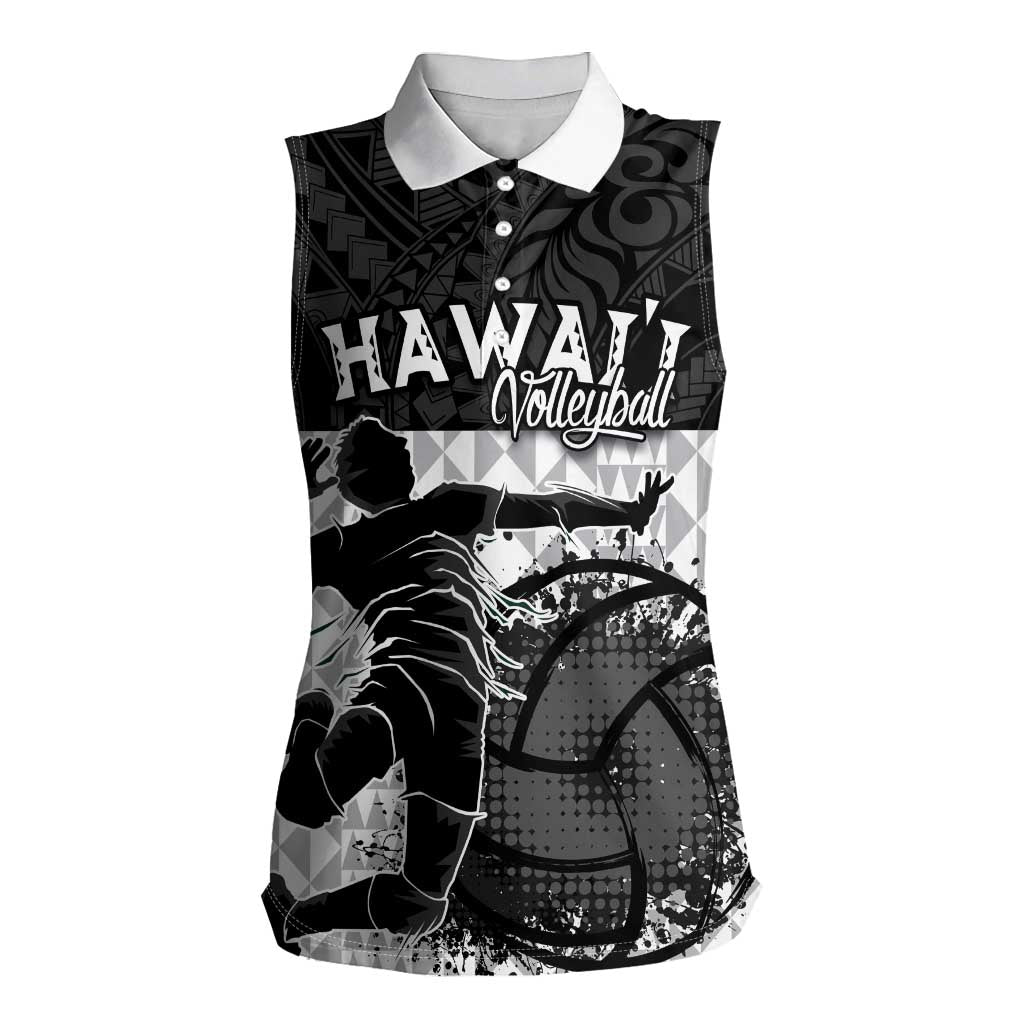 Custom Hawaii Volleyball-Kakau Motif Grayscale Color Women Sleeveless Polo Shirt