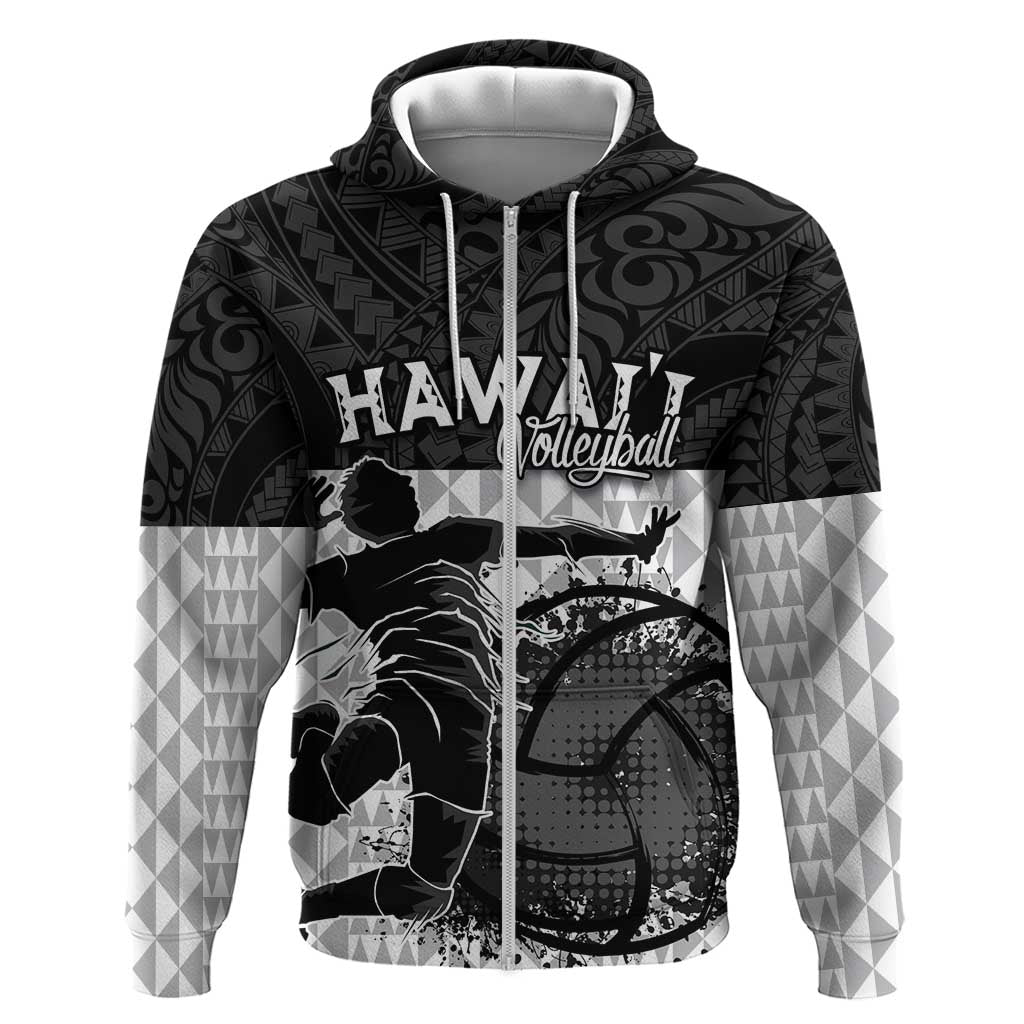 Custom Hawaii Volleyball-Kakau Motif Grayscale Color Zip Hoodie