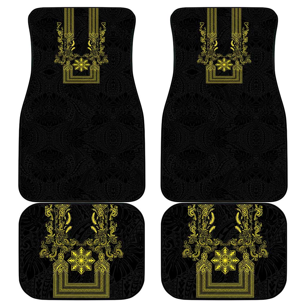 Philippines Barong Style Car Mats with Polynesian Art and Leaf Motif Black-Gold Color