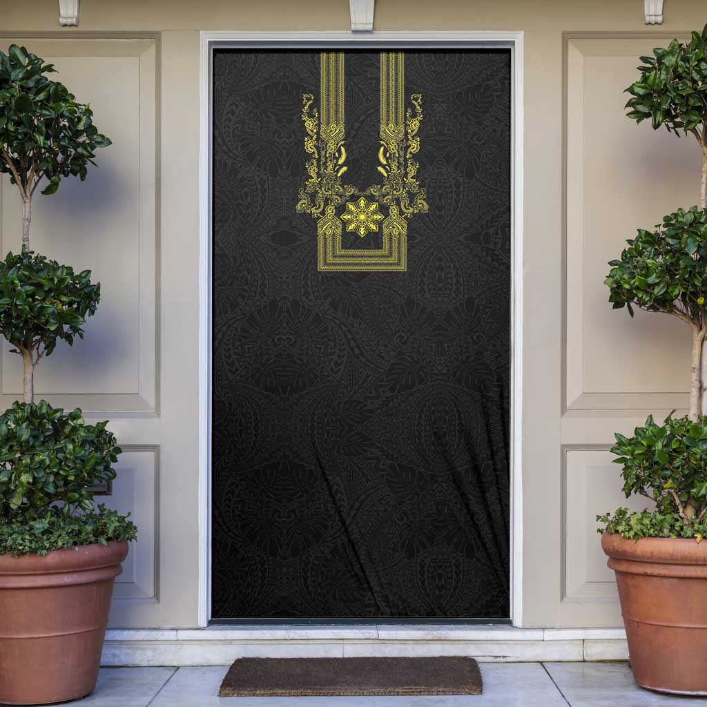 Philippines Barong Style Door Cover with Polynesian Art and Leaf Motif Black-Gold Color