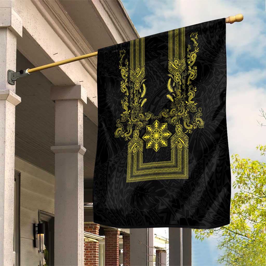 Philippines Barong Style Garden Flag with Polynesian Art and Leaf Motif Black-Gold Color