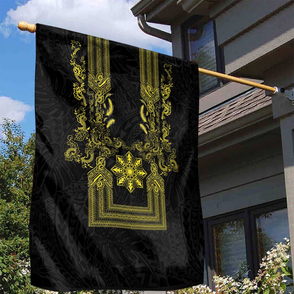 Philippines Barong Style Garden Flag with Polynesian Art and Leaf Motif Black-Gold Color