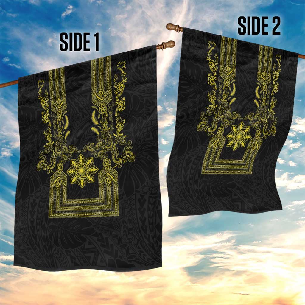 Philippines Barong Style Garden Flag with Polynesian Art and Leaf Motif Black-Gold Color