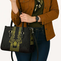 Philippines Barong Style Leather Bag with Polynesian Art and Leaf Motif Black-Gold Color