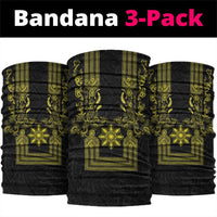 Philippines Barong Style Neck Gaiter with Polynesian Art and Leaf Motif Black-Gold Color