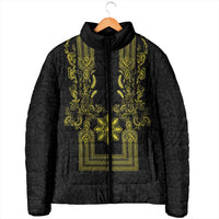 Philippines Barong Style Padded Jacket with Polynesian Art and Leaf Motif Black-Gold Color