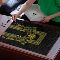 Philippines Barong Style Puzzle with Polynesian Art and Leaf Motif Black-Gold Color