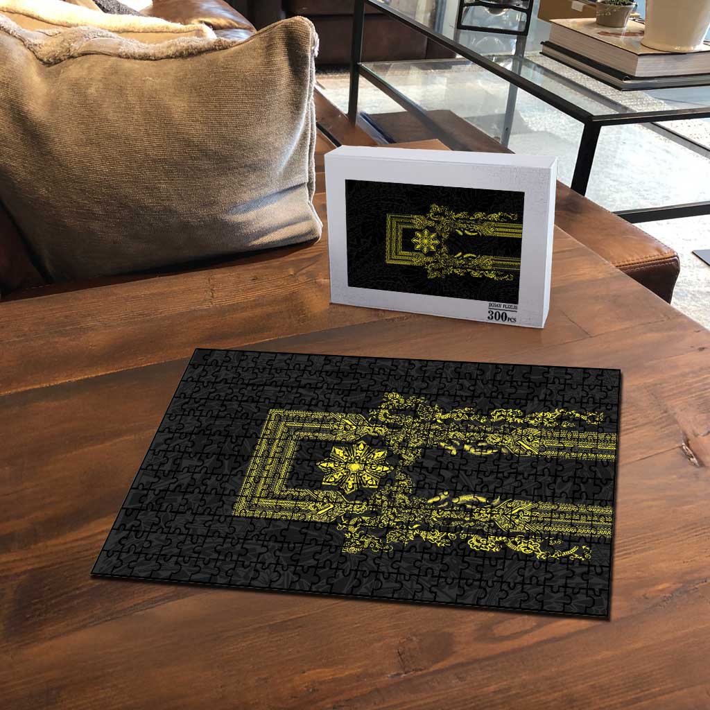 Philippines Barong Style Puzzle with Polynesian Art and Leaf Motif Black-Gold Color