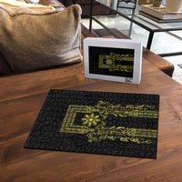 Philippines Barong Style Puzzle with Polynesian Art and Leaf Motif Black-Gold Color
