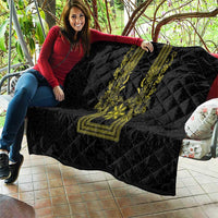 Philippines Barong Style Quilt with Polynesian Art and Leaf Motif Black-Gold Color