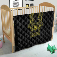 Philippines Barong Style Quilt with Polynesian Art and Leaf Motif Black-Gold Color