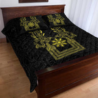 Philippines Barong Style Quilt Bed Set with Polynesian Art and Leaf Motif Black-Gold Color