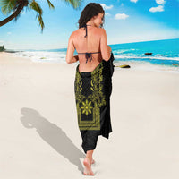 Philippines Barong Style Sarong with Polynesian Art and Leaf Motif Black-Gold Color